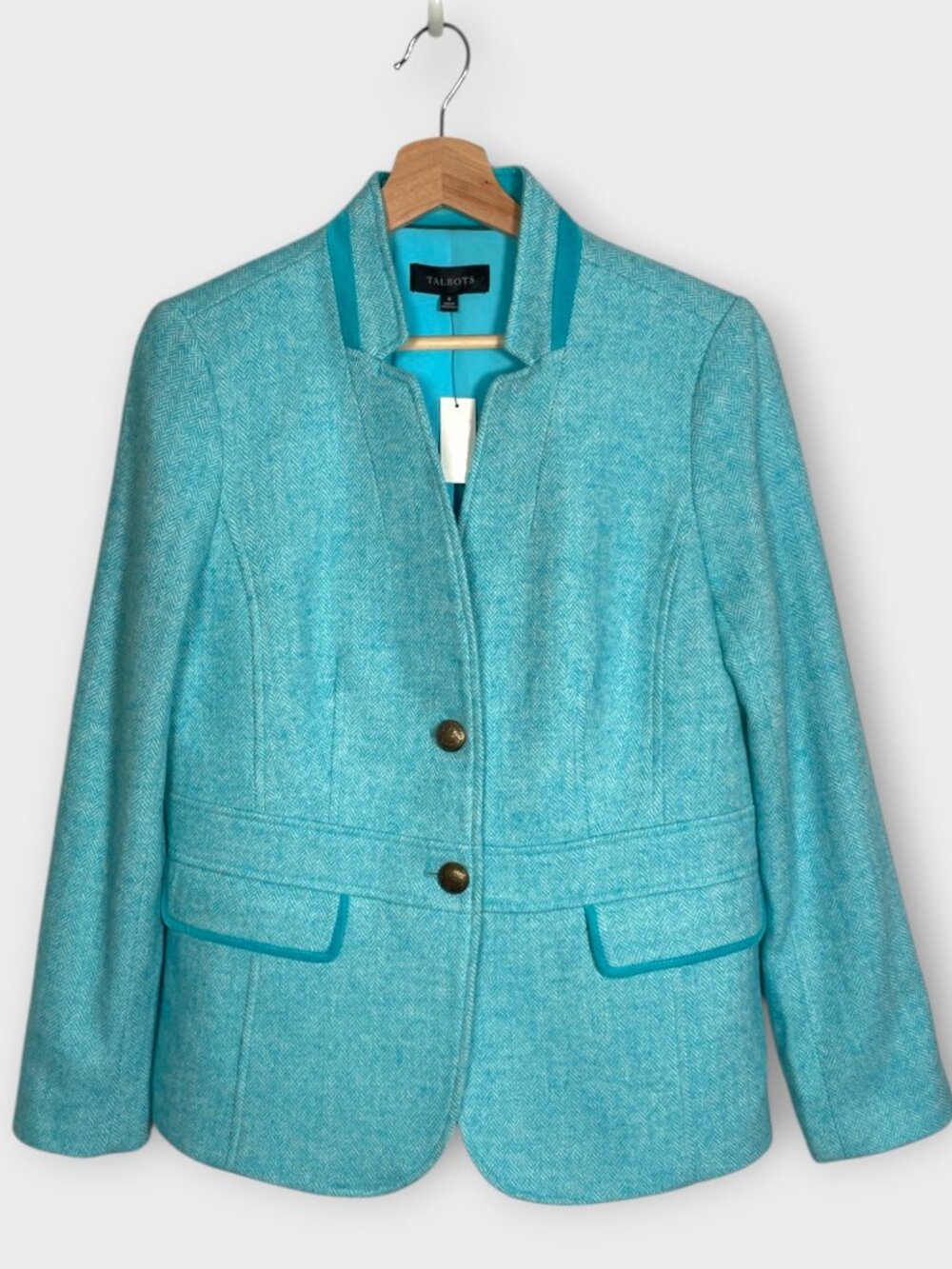 Talbots Herringbone Wool Blend Blazer Jacket Sz 8 Preppy Heritage Coastal NEW